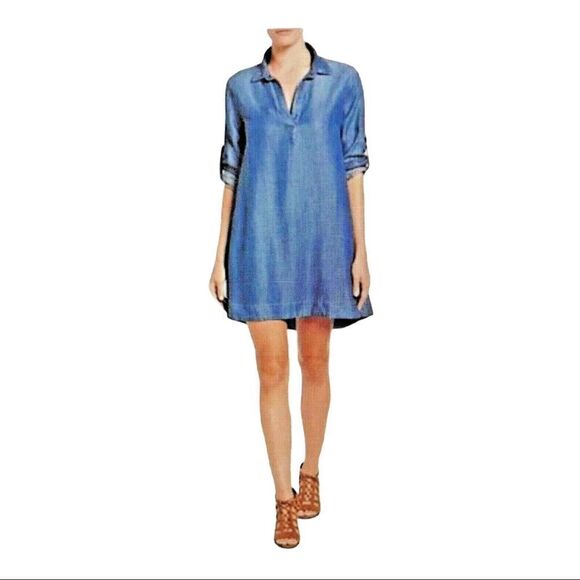 Anthropologie Cloth & Stone Acata Chambray Tencel Shift Dress S Causal Relaxed - Picture 1 of 8